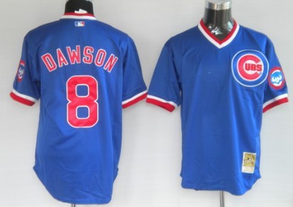 Men's Chicago Cubs #8 Andre Dawson Blue Pullover Throwback Jerseys