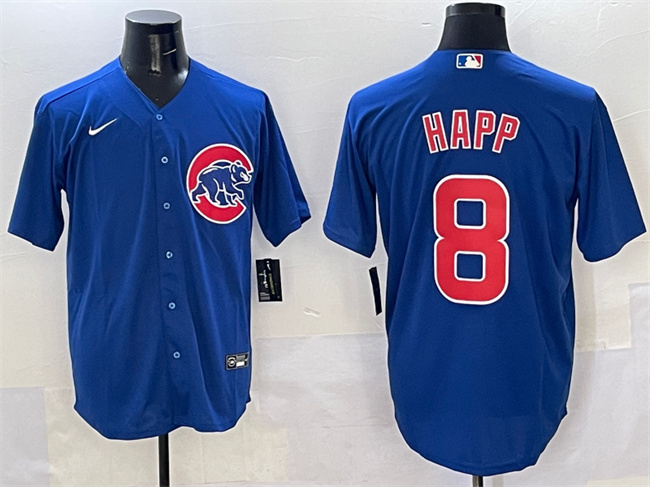 Men's Chicago Cubs #8 Ian Happ Royal Cool Base Stitched Baseball Jersey