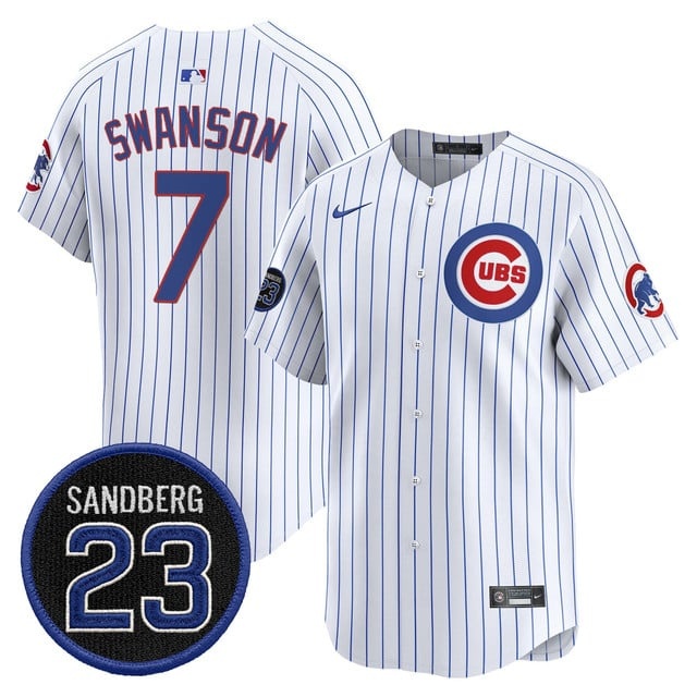 Men's Chicago Cubs 'Ryne Sandberg Tribute' Vapor Premier Limited Jersey V2 - All Stitched Dansby Swanson    7