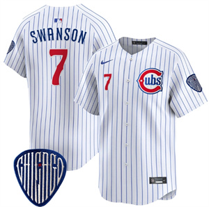 Men's Chicago Cubs Blue Alternate Vapor Premier Limited Jersey - All Stitched Pinstripe Dansby Swanson