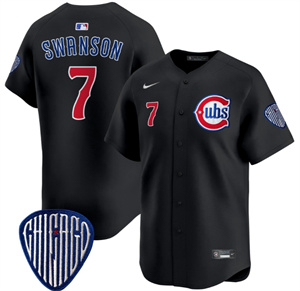 Men's Chicago Cubs Blue Alternate Vapor Premier Limited baseball Jersey - All Stitched Black Dansby Swanson