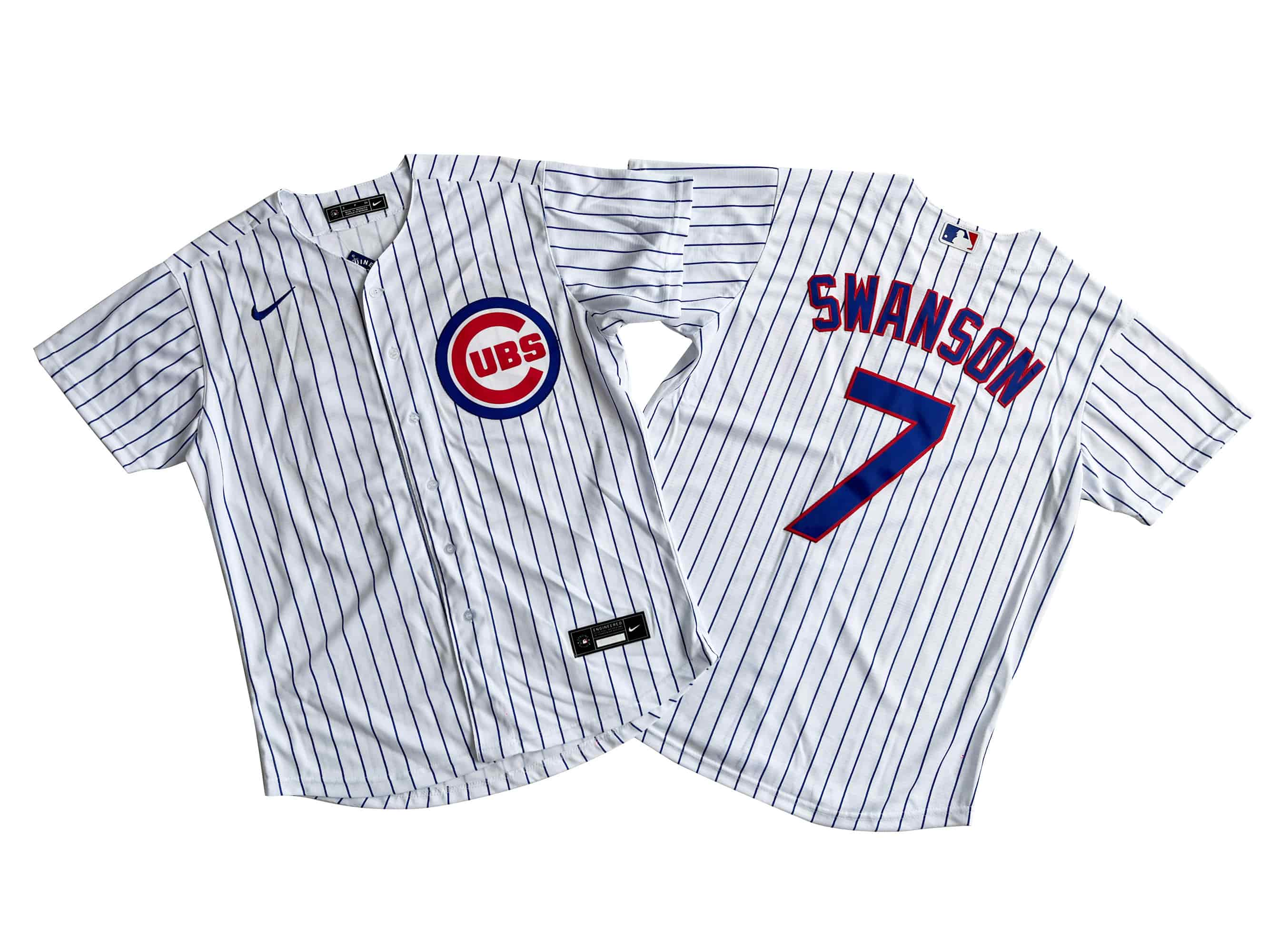 Men's Chicago Cubs Dansby Swanson Nike White Replica Player Jersey.