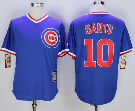 Men's Chicago Cubs Retired Player #10 Ron Santo Blue Pullover Cooperstown Collection Mitchell & Ness Jersey By Majestic jerseys