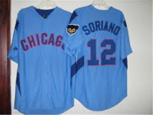 Men's Chicago Cubs Retired Player #12 Alfonso Soriano Blue Cool Base Jerseys