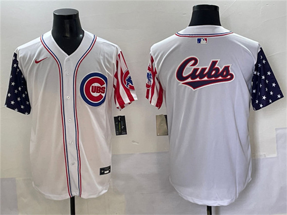 Men's Chicago Cubs Team Big Logo White 2025 Independence Day Vapor Premier Limited Stitched Baseball Jersey