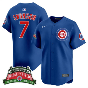 Men's Chicago Cubs Wrigley Field Style Vapor Premier Limited Jersey - All Stitched Dansby Swanson   7