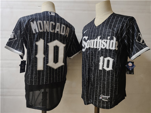Men's Chicago White Sox #10 Yoan Moncada Stitched Nike Black 2021 MLB FlexBase City Connect Jerseys