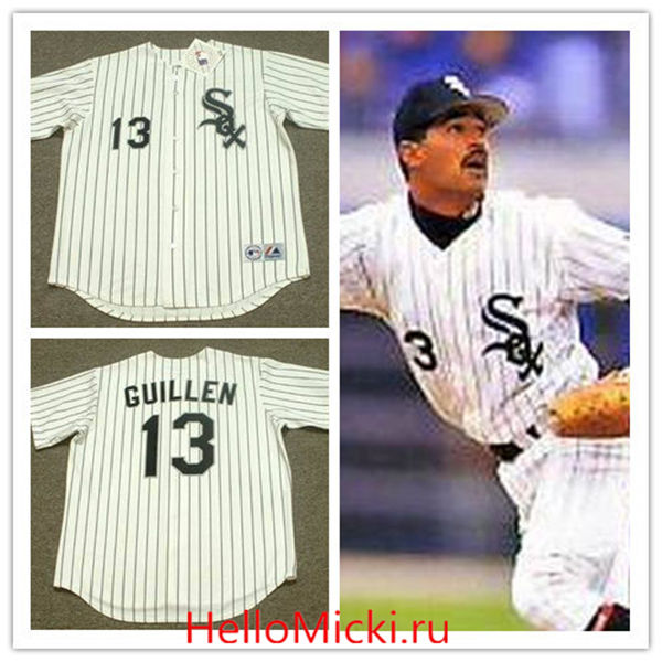 Men's Chicago White Sox #13 OZZIE GUILLEN 1994 Majestic Throwback White Home Baseball Jersey