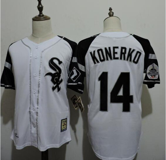 Men's Chicago White Sox #14 Paul Konerko Stance Button Front 2005 World Series Patch Throwback Baseball