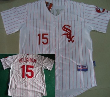 Men's Chicago White Sox #15 Gordon Beckham Jersey White With Red Pinstripes