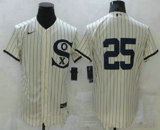 Men's Chicago White Sox #25 Andrew Vaughn 2021 Cream Navy Field of Dreams Flex Base Stitched Jersey