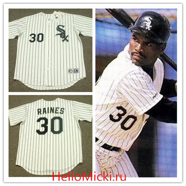 Men's Chicago White Sox #30 TIM RAINES 1994 Majestic Throwback White Home Baseball Jersey