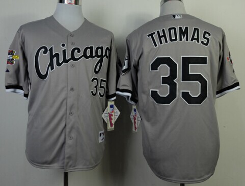 Men's Chicago White Sox #35 Frank Thomas Gray 75TH Patch Jerseys