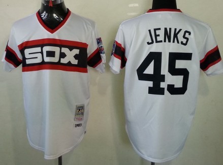 Men's Chicago White Sox #45 Bobby Jenks 1983 White Cooperstown Throwback Jerseys
