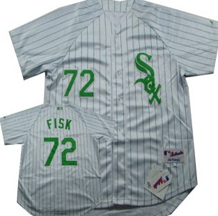 Men's Chicago White Sox #72 Carlton Fisk Throwback Jersey White With Green Pinstripe