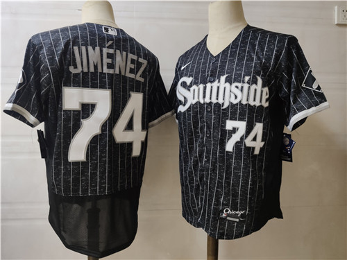 Men's Chicago White Sox #74 Eloy Jimenez Stitched Nike Black 2021 MLB FlexBase City Connect Jerseys