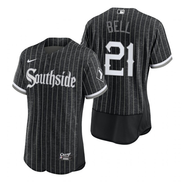 Men's Chicago White Sox Retired Player #21 George Bell Stitched Nike Black 2021 MLB FlexBase City Connect Jersey