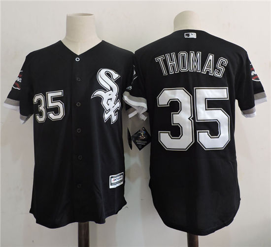 Men's Chicago White Sox Retired Player #35 Frank Thomas Majestic Black Cool Base 2005 World Series Patch Baseball stitched Jerseys