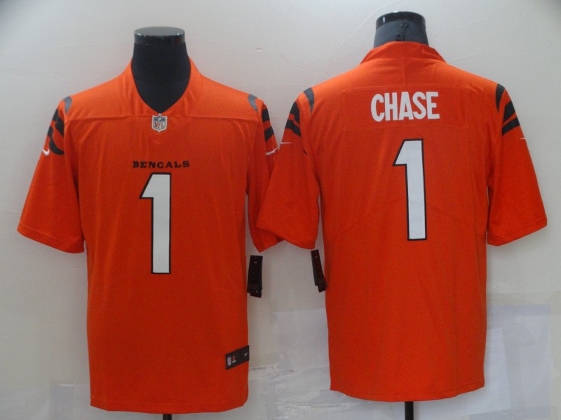 Men's Cincinnati Bengals #1 Ja'Marr Chase 2021 Nike Orange Alternate Vapor Limited Stitched Jersey