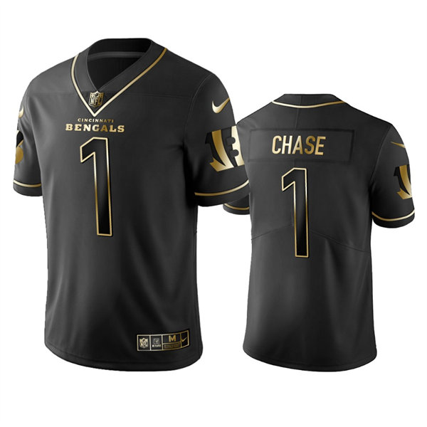 Men's Cincinnati Bengals #1 Ja'Marr Chase Nike Black Golden Edition Vapor Limited Jersey
