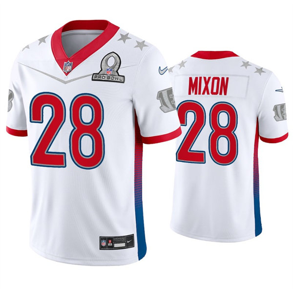 Men's Cincinnati Bengals #28 Joe Mixon White 2022 AFC Pro Bowl Game Jersey
