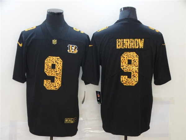 Men's Cincinnati Bengals #9 Joe Burrow 2020 Black Leopard Print Fashion Limited Stitched Jersey