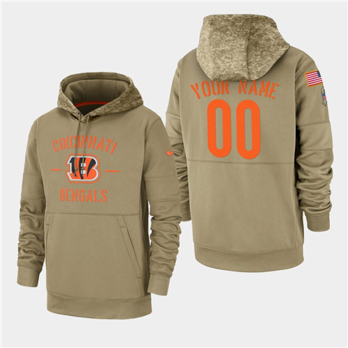 Men's Cincinnati Bengals Custom 2019 Salute to Service Sideline Therma Pullover Hoodie - Tan