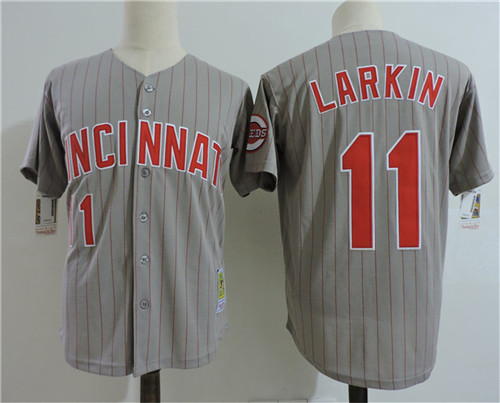 Men's Cincinnati Reds #11 BARRY LARKIN 1993 Majestic Throwback Away Gray Baseball Jerseys