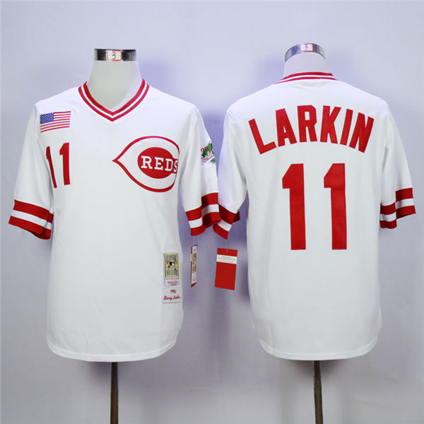 Men's Cincinnati Reds #11 BARRY LARKIN White 1990 Pullover Cooperstown Baseball Jerseys