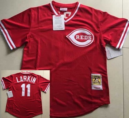 Men's Cincinnati Reds #11 Barry Larkin Mesh BP Red Throwback Jerseys