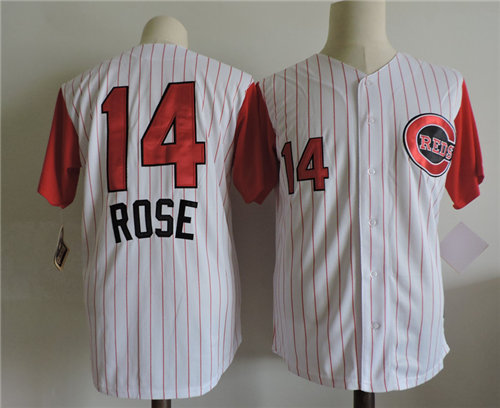 Men's Cincinnati Reds #14 PETE ROSE 1960's Majestic Throwback Home White Baseball Jersey