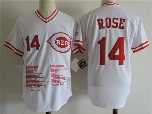 Men's Cincinnati Reds #14 Pete Rose 1990 White Pullover Jerseys