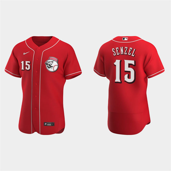 Men's Cincinnati Reds #15 Nick Senzel Scarlet Alternate Logo FlexBase Jersey
