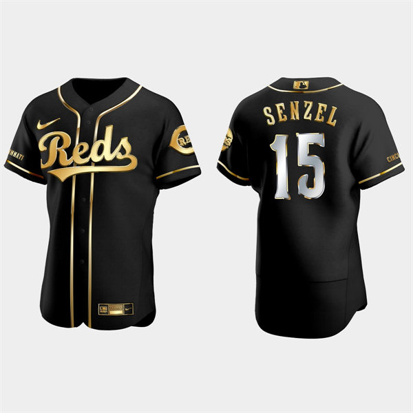 Men's Cincinnati Reds #15 Nick Senzel Stitched Black Golden Edition Jersey