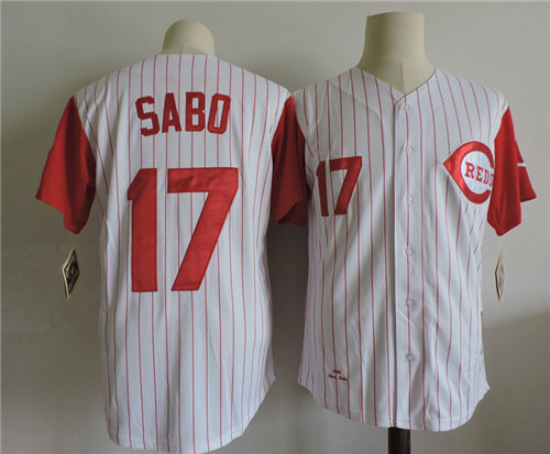 Men's Cincinnati Reds #17 CHRIS SABO 1993 Majestic Throwback Home White Baseball Jerseys