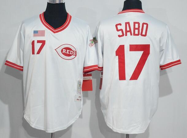 Men's Cincinnati Reds #17 Chris Sabo White Pullover Throwback Jersey By Mitchell & Ness
