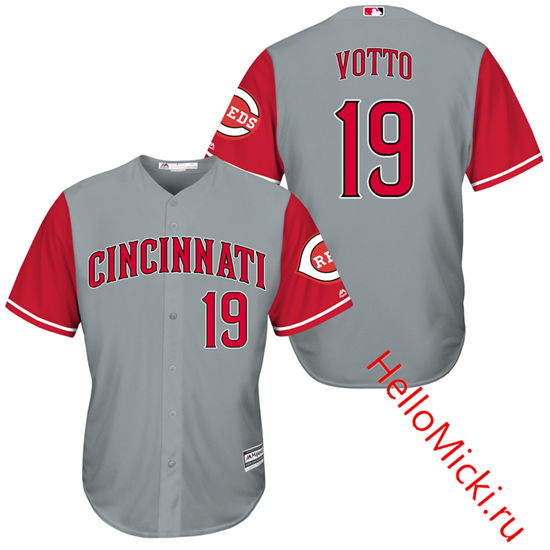 Men's Cincinnati Reds #19 Joey Votto 1961-1966 Gray Red Turn Back the Clock Throwback Authentic Player Jersey