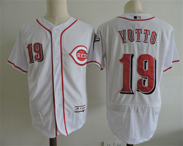 Men's Cincinnati Reds #19 Joey Votto Majestic White Flex Base baseball Jerseys