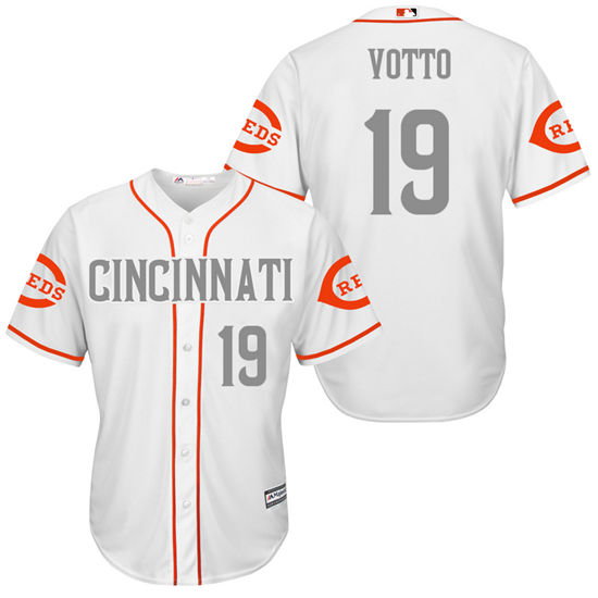Men's Cincinnati Reds #19 Joey Votto White Gray Turn Back the Clock Throwback Authentic Player Jersey