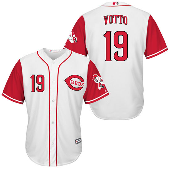 Men's Cincinnati Reds #19 Joey Votto White Red Turn Back the Clock Throwback Authentic Player Jersey