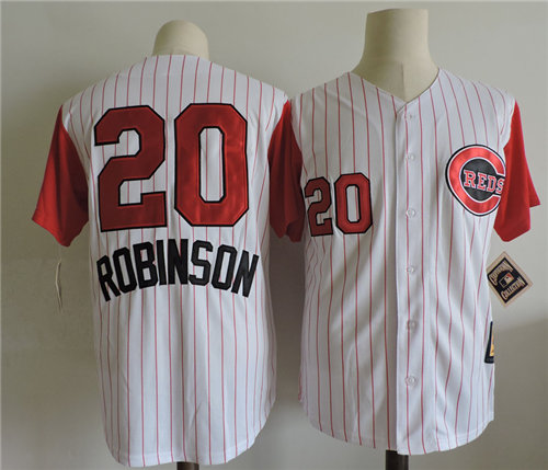 Men's Cincinnati Reds #20 FRANK ROBINSON 1960's Majestic Throwback Home White Baseball Jerseys