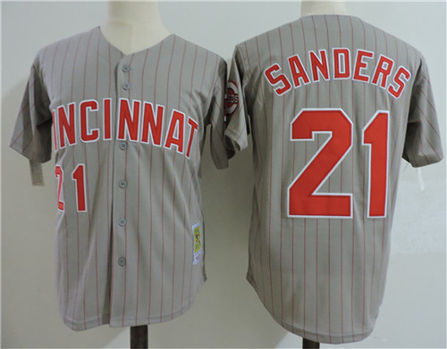 Men's Cincinnati Reds #21 DEION SANDERS 1997 Majestic Throwback Away Gray Baseball Jerseys