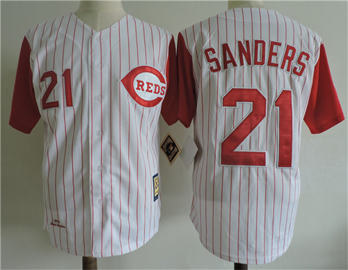Men's Cincinnati Reds #21 DEION SANDERS 1997 Majestic Throwback Home White Baseball Jerseys