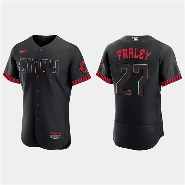 Men's Cincinnati Reds #27 Jake Fraley Nike Black 2023 City Connect Jersey
