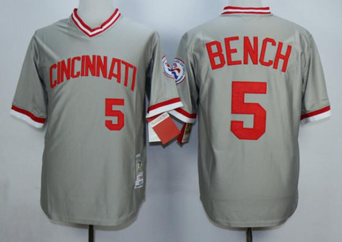 Men's Cincinnati Reds #5 Johnny Bench 1976 Gray Throwback Jersey