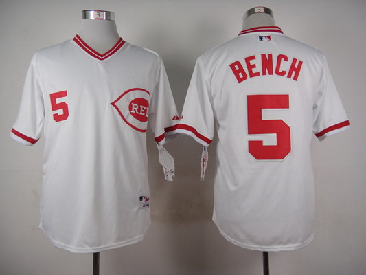 Men's Cincinnati Reds #5 Johnny Bench 1990 White Pullover Jerseys