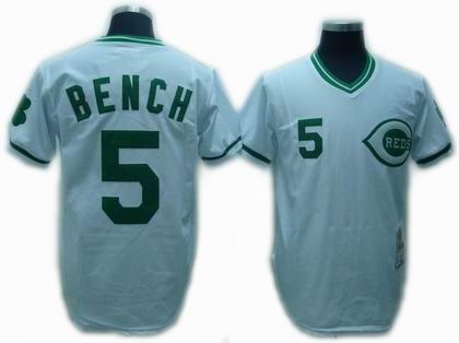 Men's Cincinnati Reds #5 Johnny Bench White With Green Throwback jersey