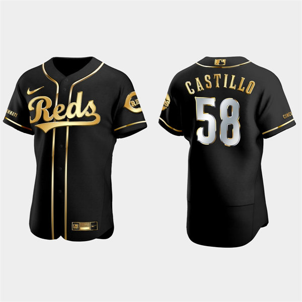 Men's Cincinnati Reds #58 Luis Castillo Stitched Black Golden Edition Jersey
