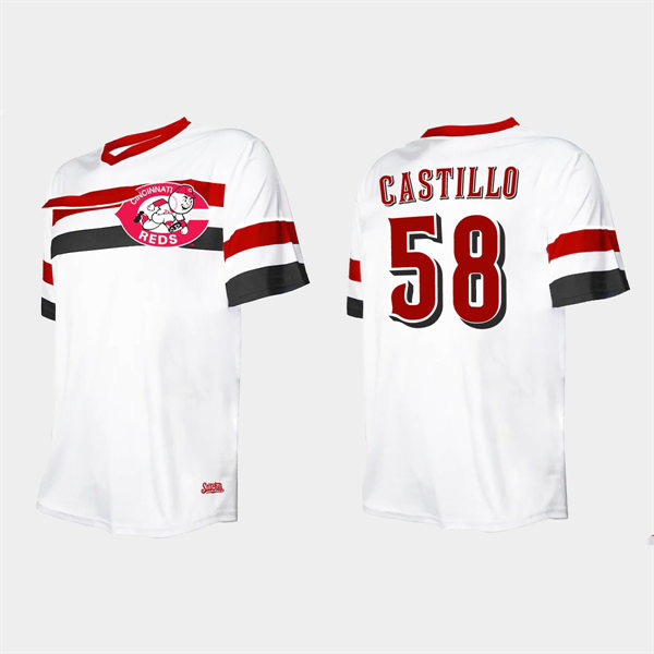 Men's Cincinnati Reds #58 Luis Castillo White V-Neck Cooperstown Collection Jersey
