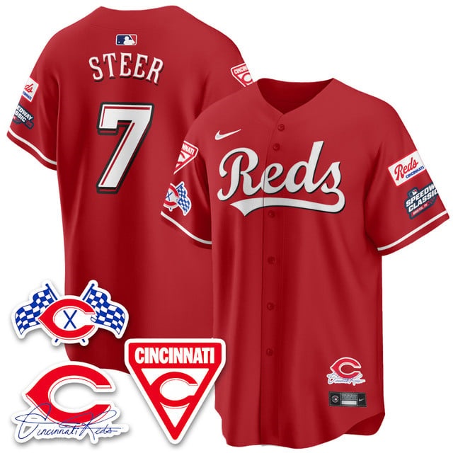Men's Cincinnati Reds 2025 Speedway Limited Jersey V1 - All Stitched Spencer Steer    - 7